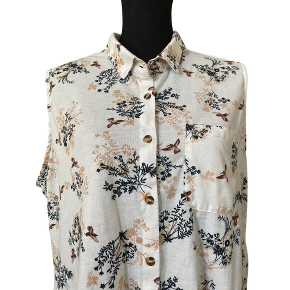 Eden & Olivia sleeveless button front bird print collared top 2X tunic - Picture 2 of 6